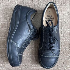 Finn Comfort Huelva Leather Sneaker Mens 12 Black Walking Lace Up Germany